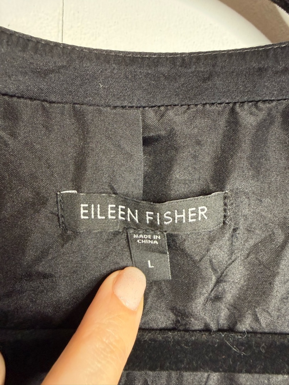 Eileen Fisher Georgette Crepe Jacket Womens Large Black Silk Leather - Picture 3 of 9